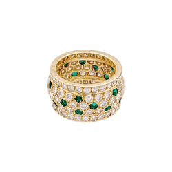 Bague Bandeau CARTIER "Nigéria" en or jaune, émeraudes et diamants