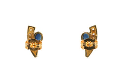Boucles d'oreilles Puces en or jaune, saphirs et diamants