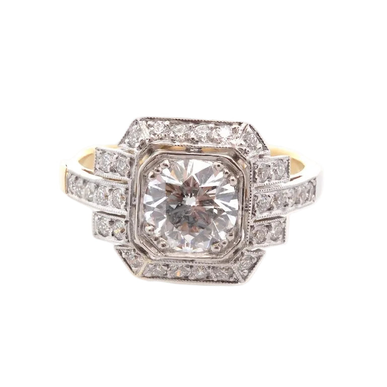 Bague Entourage en or jaune, platine et diamants