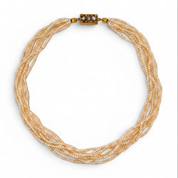 Collier Ras de Cou en or jaune, perles et diamants