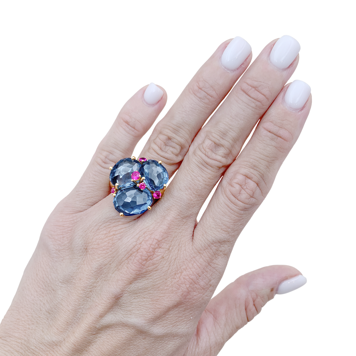 Bague Cocktail POMELLATO "Bahia" en or rose, topazes et saphirs