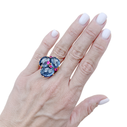 Bague Cocktail POMELLATO "Bahia" en or rose, topazes et saphirs