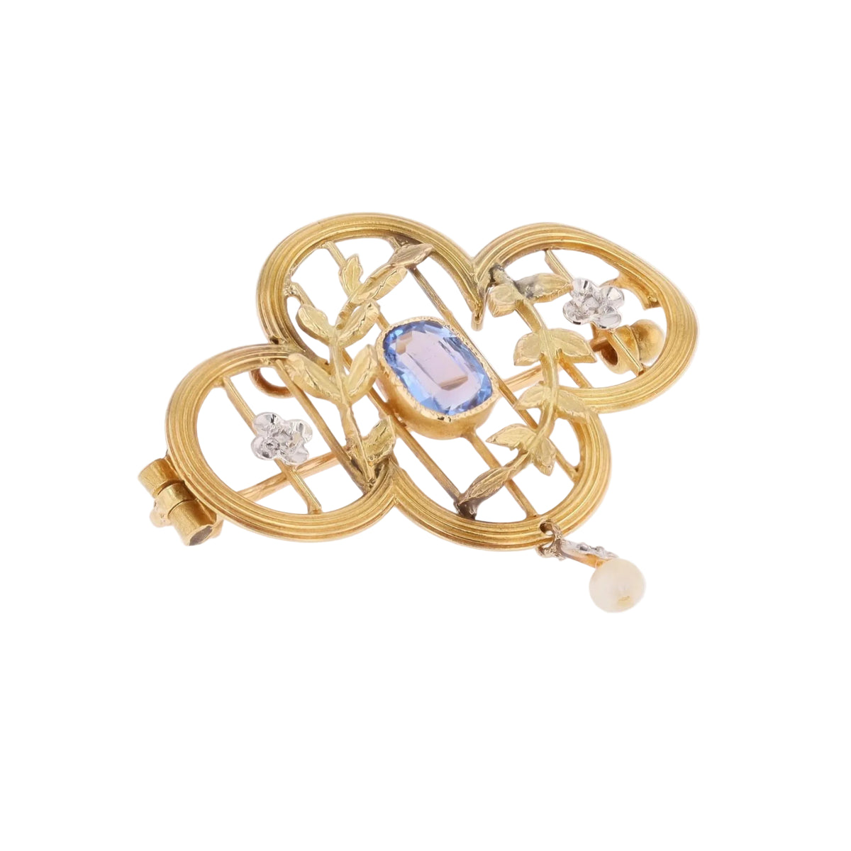 Broche Pendentif en or jaune, perle et diamants
