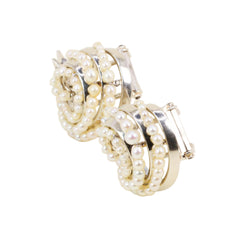 Broches Clips en or blanc et perles