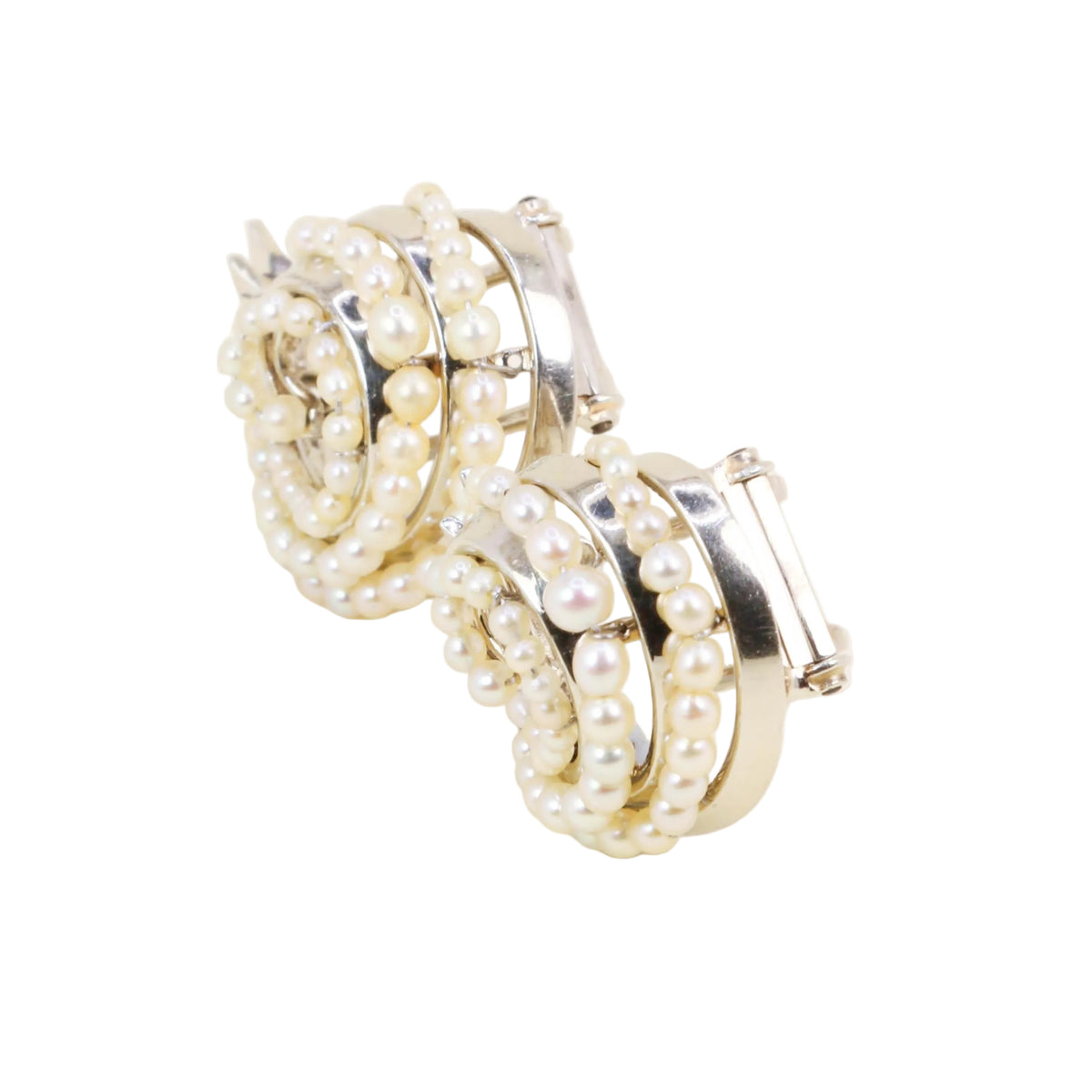 Broches Clips en or blanc et perles