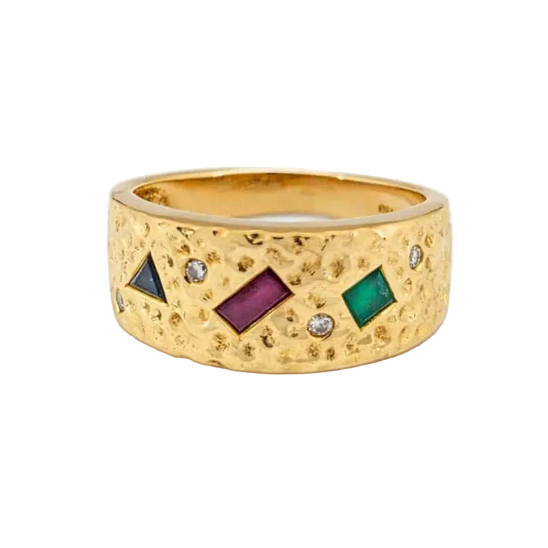 Bague Bandeau en or jaune, rubis, émeraude, saphir et diamants