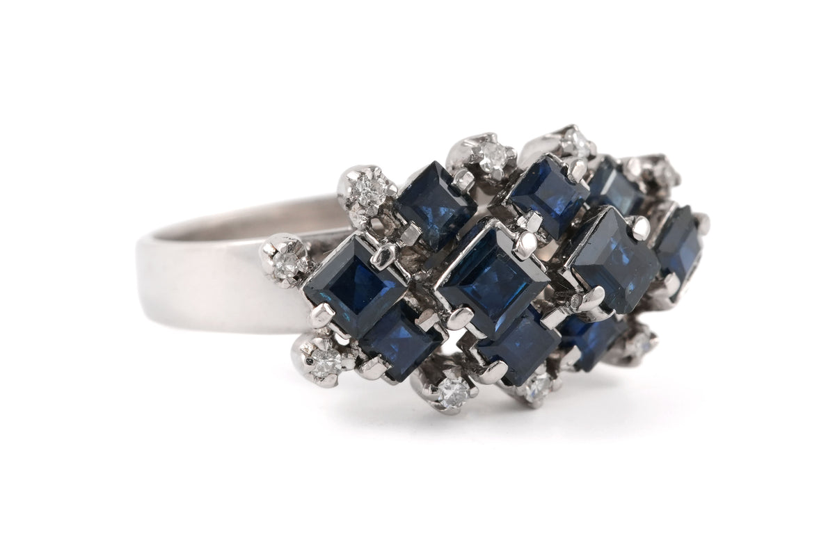 Bague en or blanc, saphirs et diamants