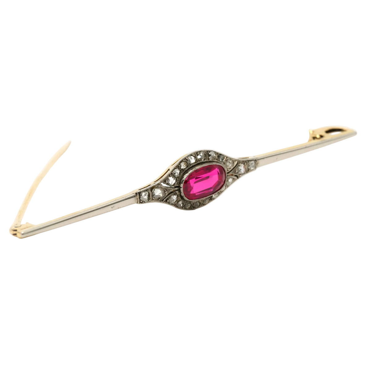 Broche Épingle en or blanc, or jaune, rubis et diamants