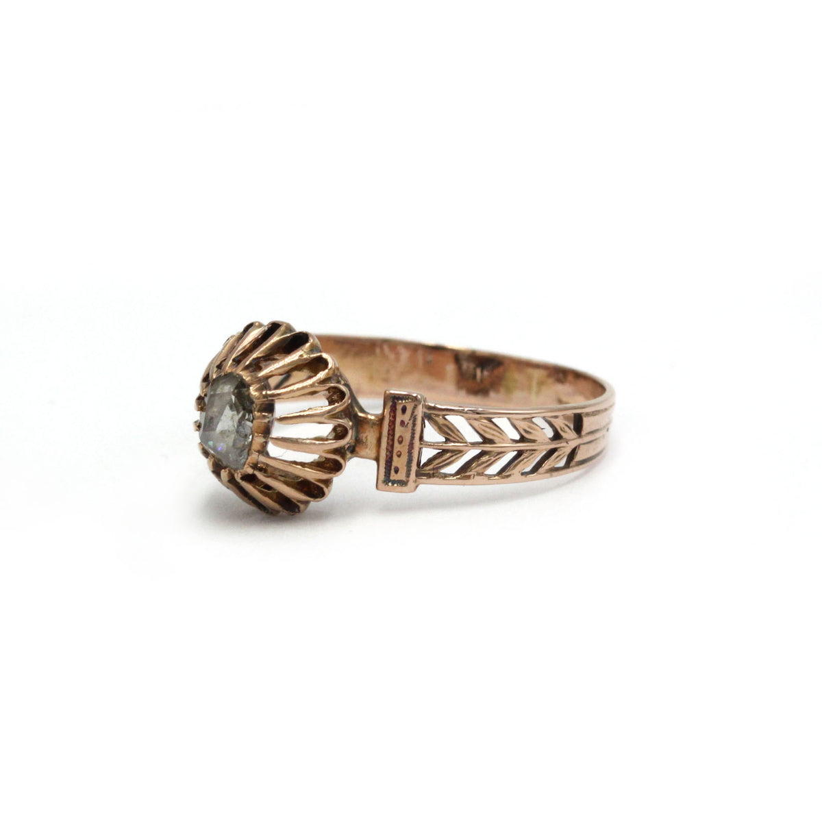 Bague en or rose 750 diamant taille rose