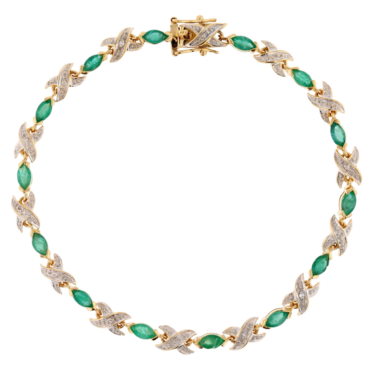 Bracelet Ligne en or jaune, émeraudes et diamants