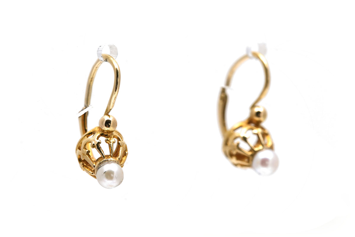 Boucles d'oreilles Dormeuses en or jaune et perles