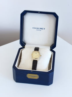 Montre VACHERON CONSTANTIN POUR CHAUMET en or jaune, cuir et diamants