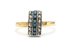 Bague en or jaune, saphirs et diamants