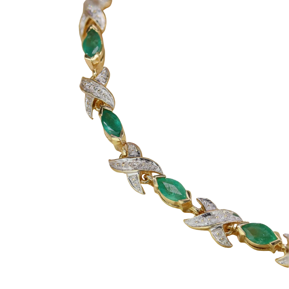 Bracelet Ligne en or jaune, émeraudes et diamants