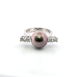 Bague Solitaire en or blanc, perle et diamants