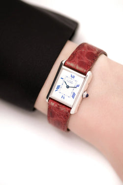 Montre CARTIER Tank en argent et cuir