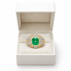 Bague Cocktail en or jaune, or blanc, émeraude et diamants