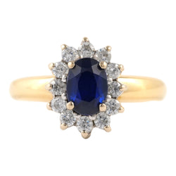 Bague Entourage en or jaune, saphir et zirconiums
