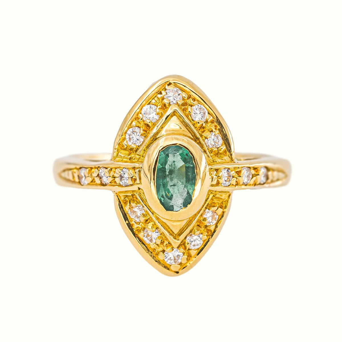 Bague  Marquise Or jaune Emeraude