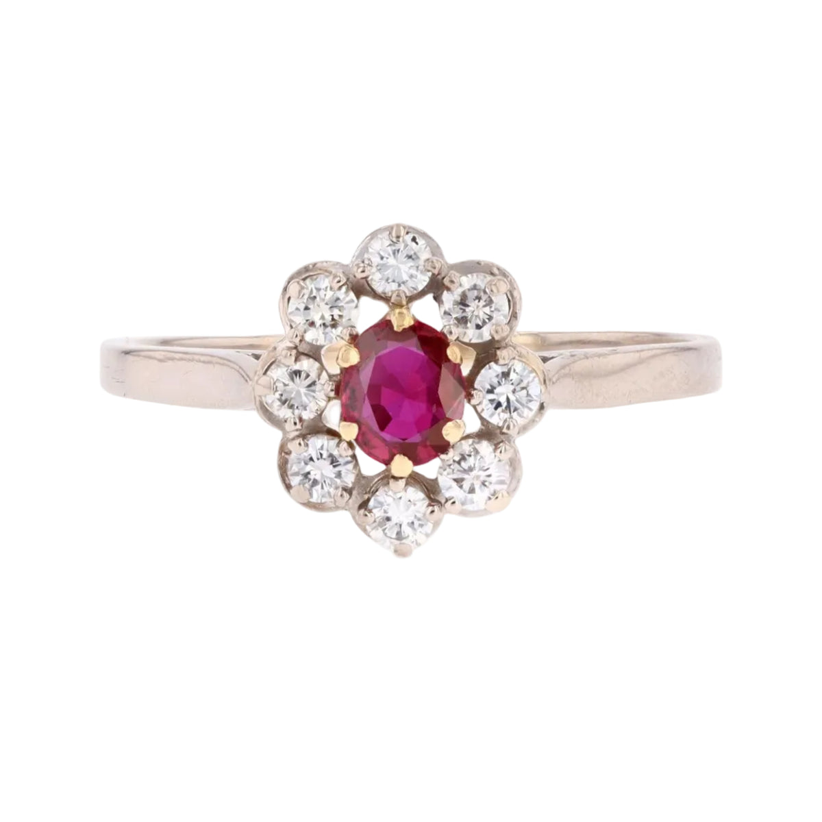 Bague Marguerite en or blanc, or jaune, rubis et diamants