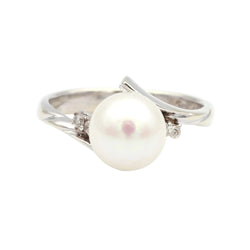 Bague Solitaire en or blanc, perle et diamants