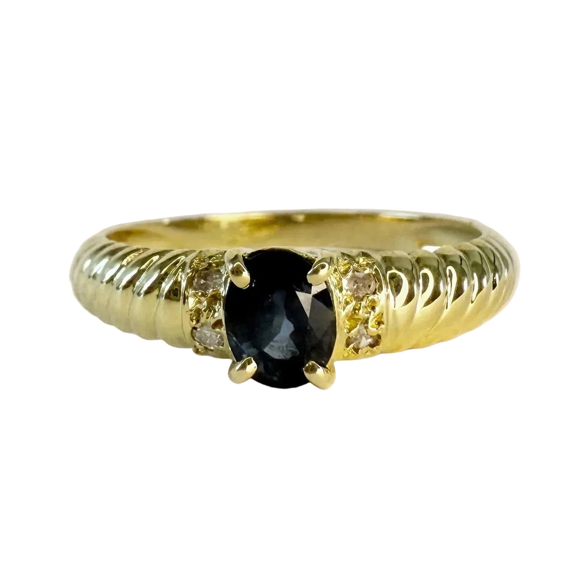 Bague Jonc en or jaune, saphir et diamants