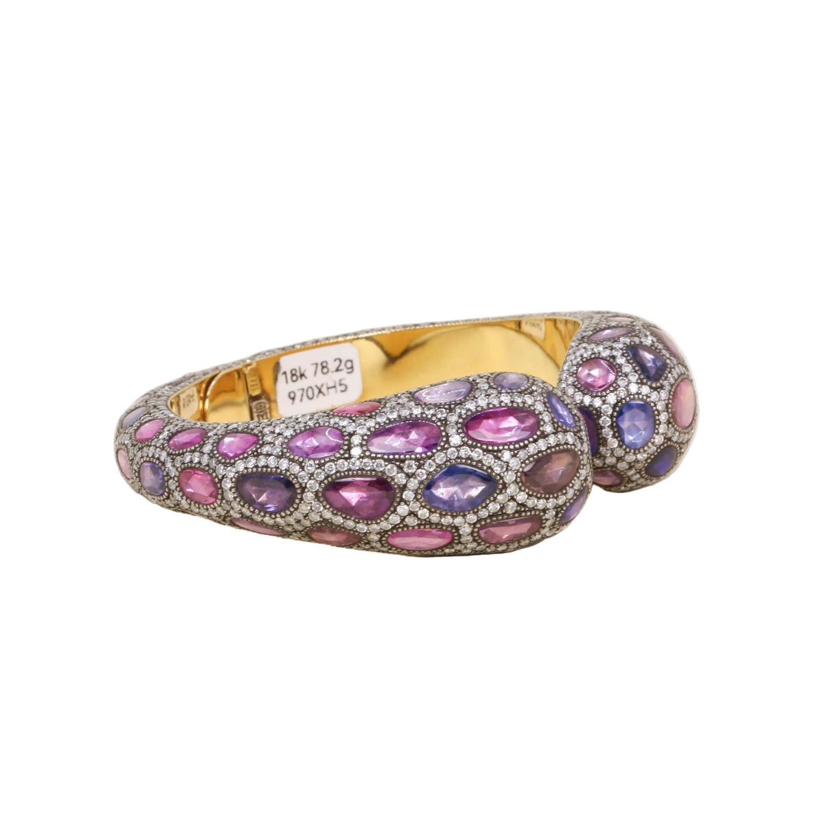 Bracelet Jonc ANDRÉ MARCHA en or jaune, argent, saphirs et diamants