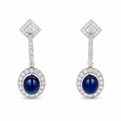 Boucles d'oreilles Pendantes en platine, saphirs et diamants