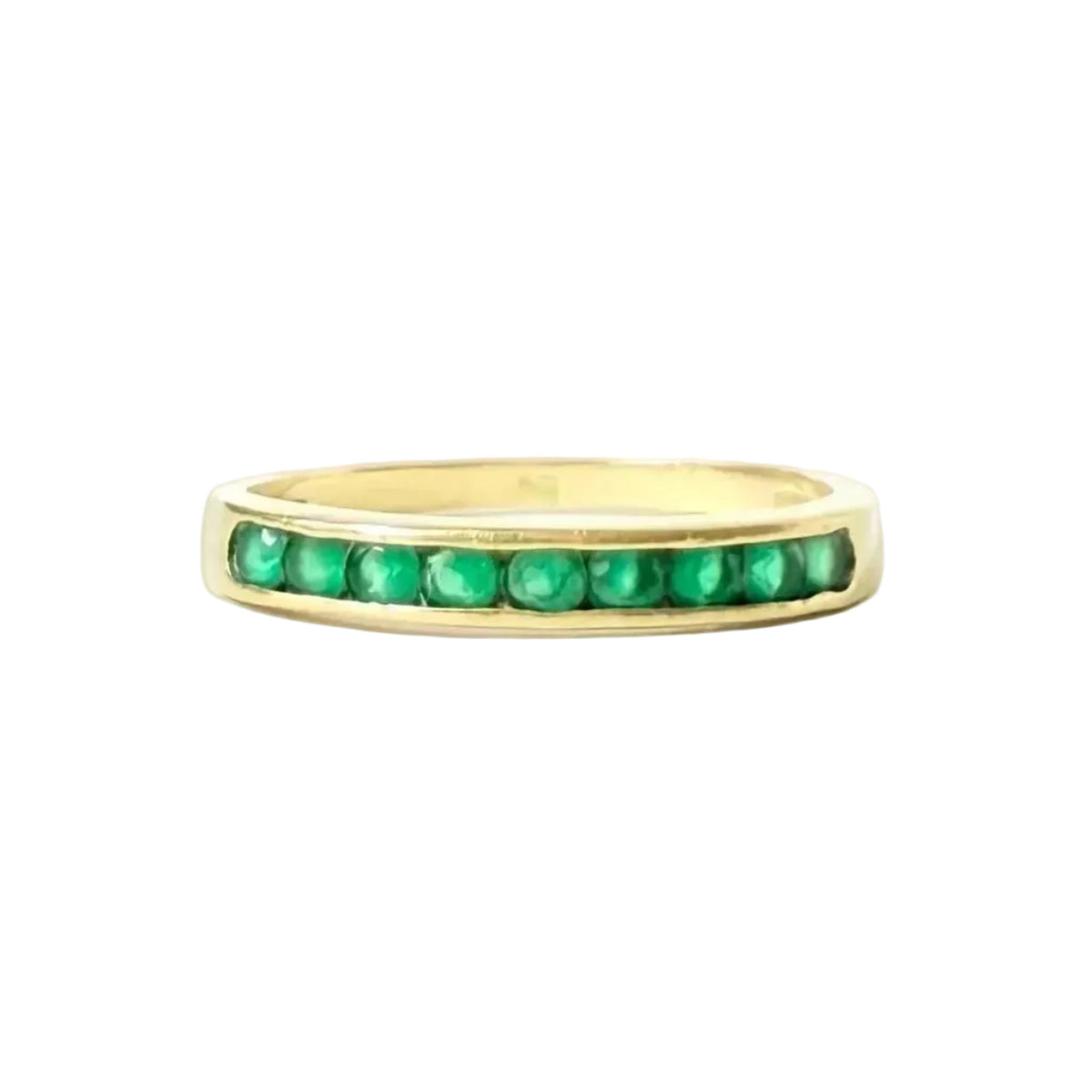 Bague Alliance en or jaune et émeraudes