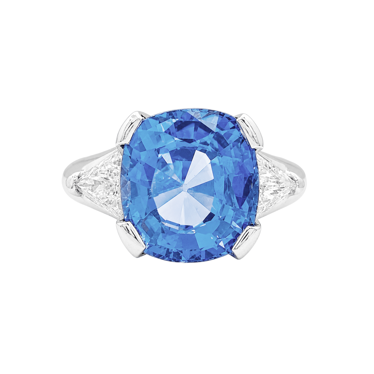 Bague Trilogie en platine, saphir et diamants