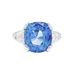 Bague Trilogie en platine, saphir et diamants