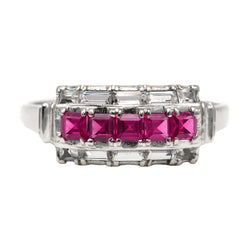 Bague Tank en or blanc, rubis et zirconiums