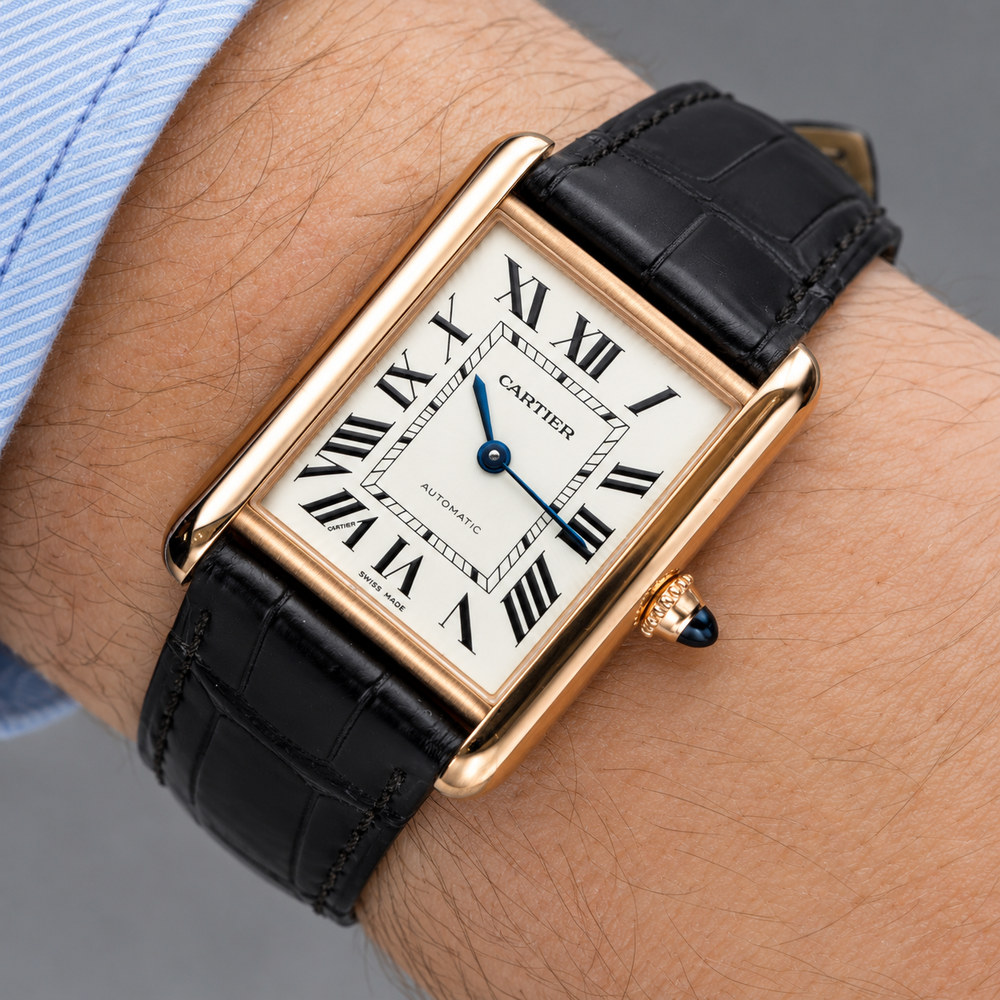 Montre CARTIER "Tank Louis Cartier" GM en or rose et cuir