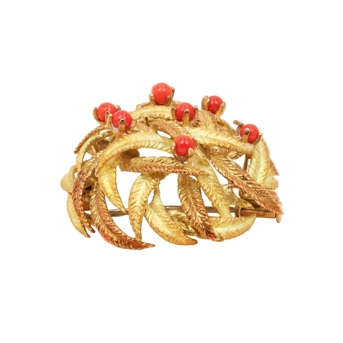 Broche en or jaune et corail