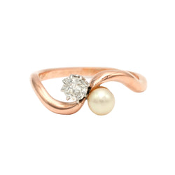 Bague Toi & Moi en or rose, perle et diamant