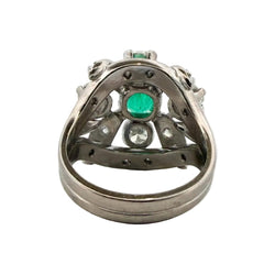 Bague Cocktail en platine, émeraude et diamants