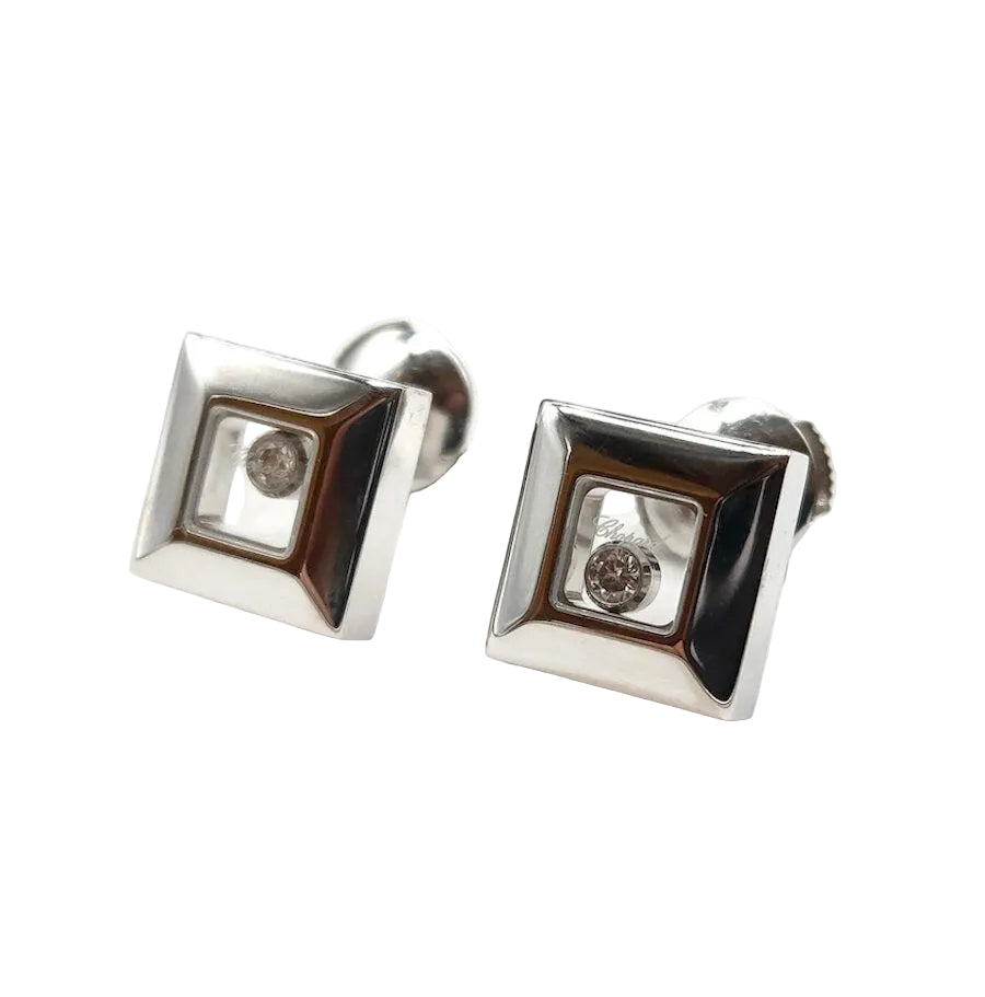 Boucles d'oreilles Puces CHOPARD "Happy Diamonds" en or blanc et diamants