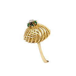 Bague Dôme en or jaune, pierres vertes et diamant