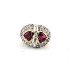 Bague Pavée en or jaune, rubis et diamants