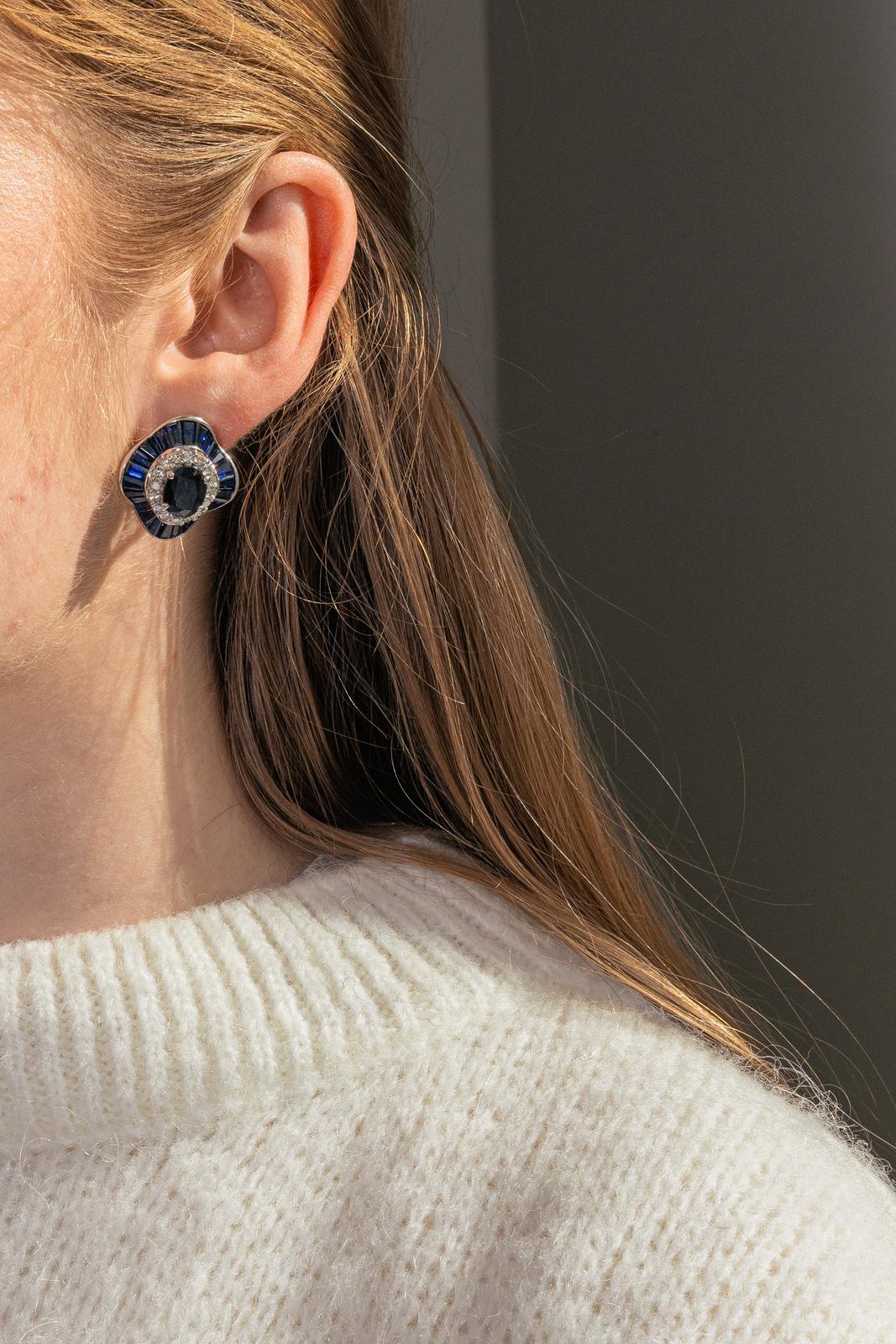 Boucles d'oreilles Or blanc saphir