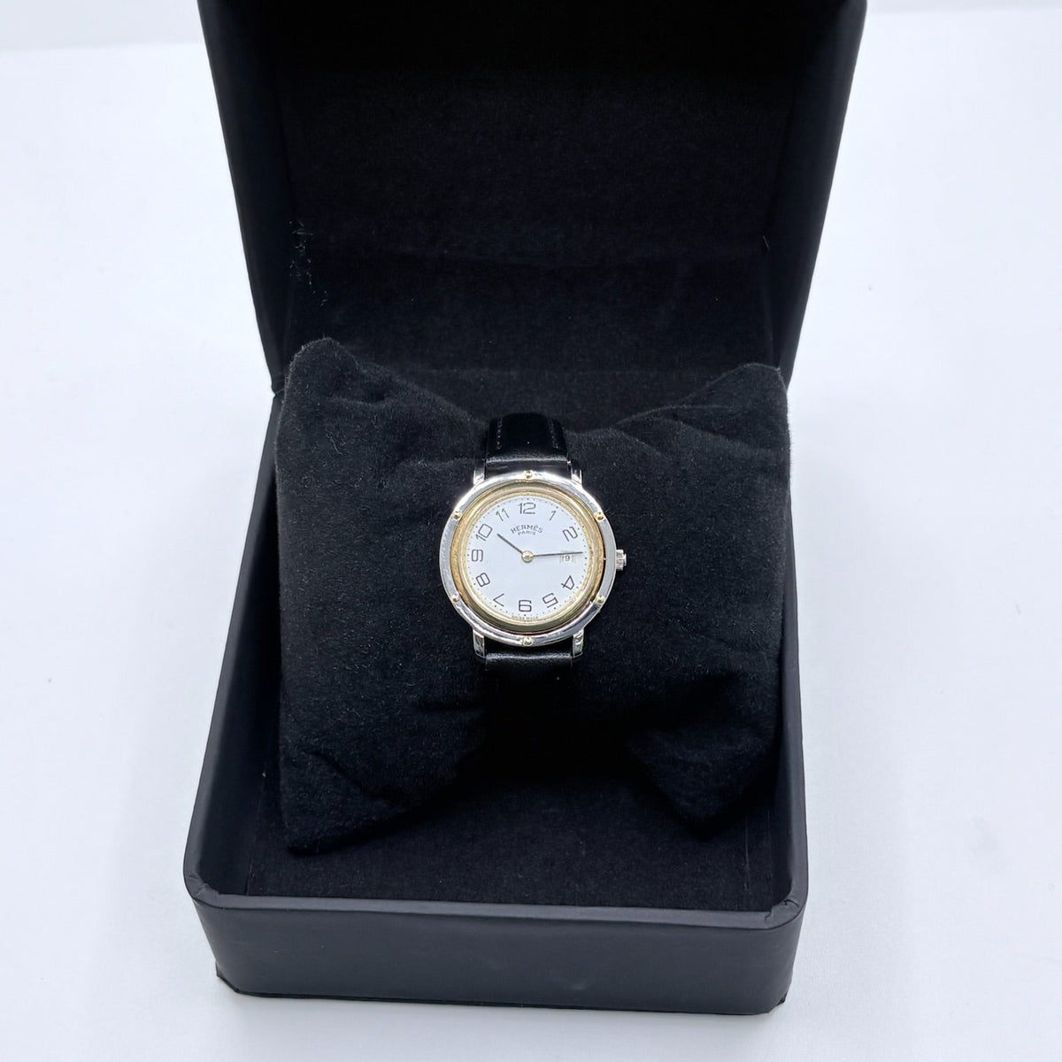 Montre HERMÈS "Clipper" en or jaune, acier et cuir