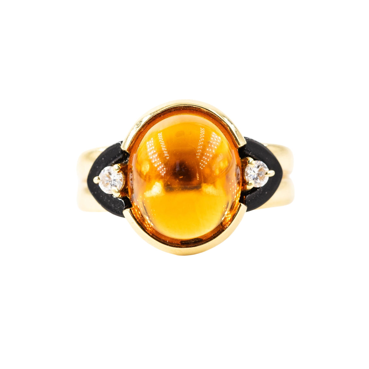 Bague Solitaire en or jaune, citrine, onyx et diamants