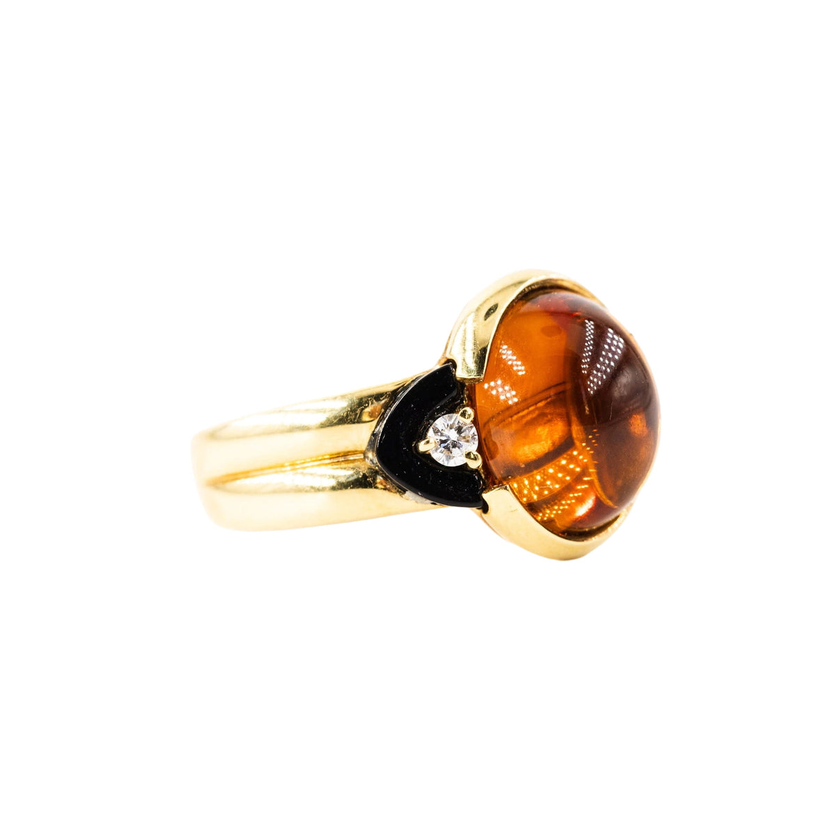 Bague Solitaire en or jaune, citrine, onyx et diamants