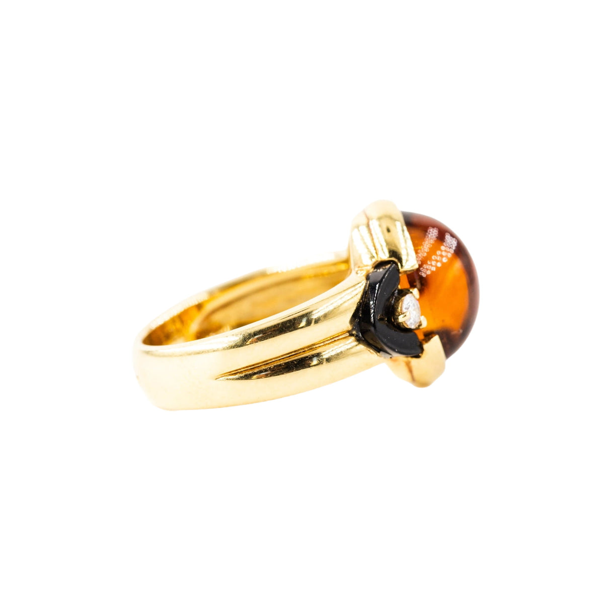 Bague Solitaire en or jaune, citrine, onyx et diamants