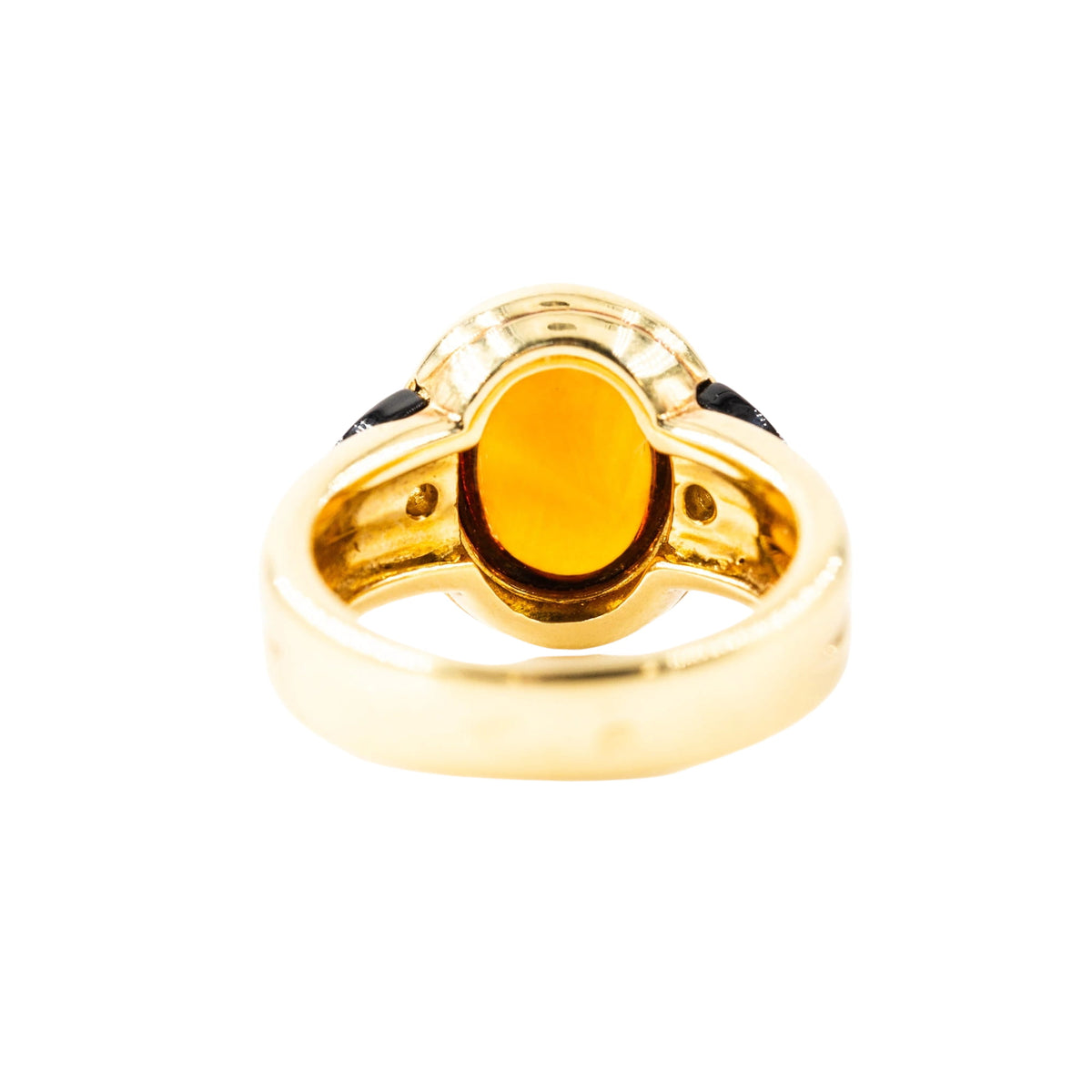 Bague Solitaire en or jaune, citrine, onyx et diamants