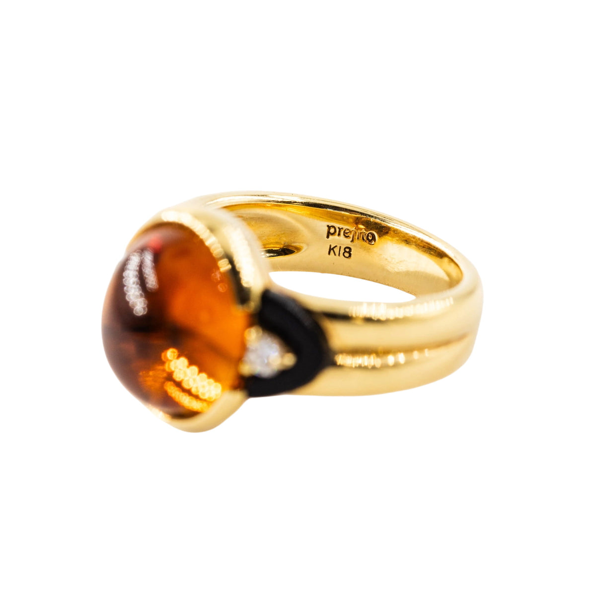 Bague Solitaire en or jaune, citrine, onyx et diamants