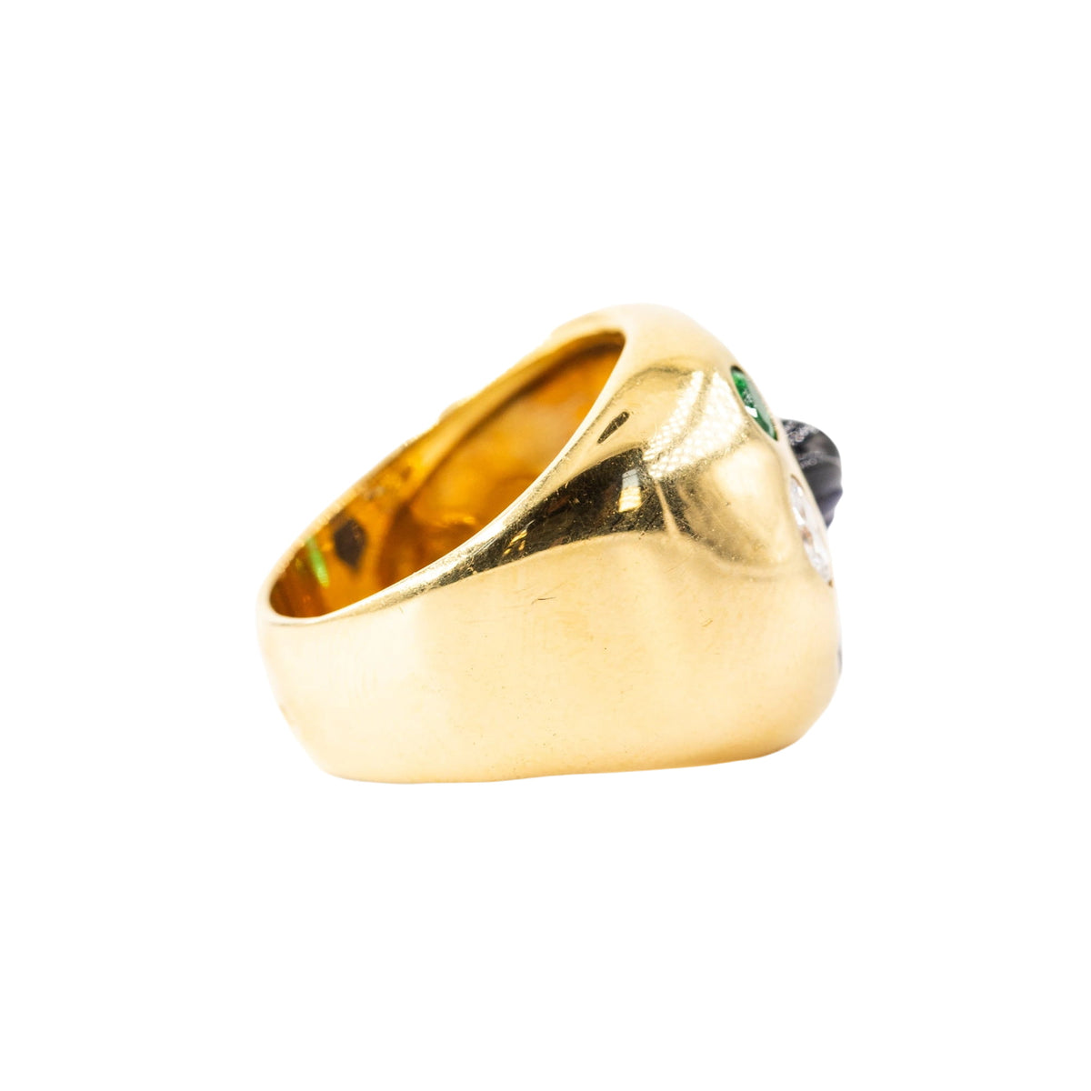 Bague Chevalière en or jaune, émeraudes, rubis, saphirs et diamants