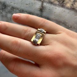 Bague tank or rose asymétrique