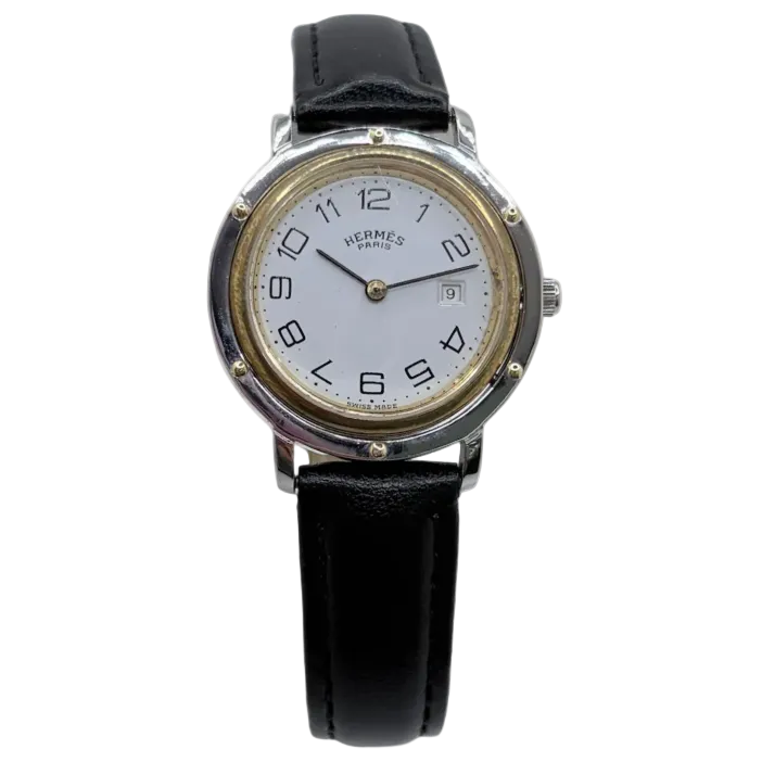 Montre HERMÈS Clipper en or jaune, acier et cuir