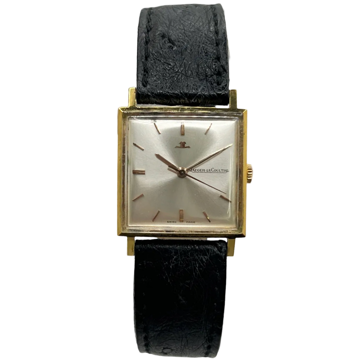 Montre JAEGER-LECOULTRE Vintage Carrée plaqué or, argent, acier et cuir